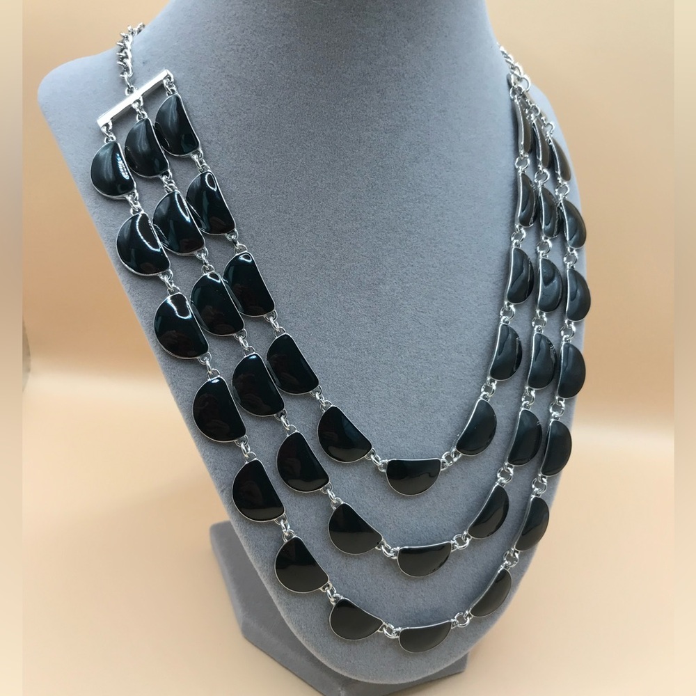 Silver-Tone & Black Enamel Multi-Layer Necklace - Picture 3 of 8